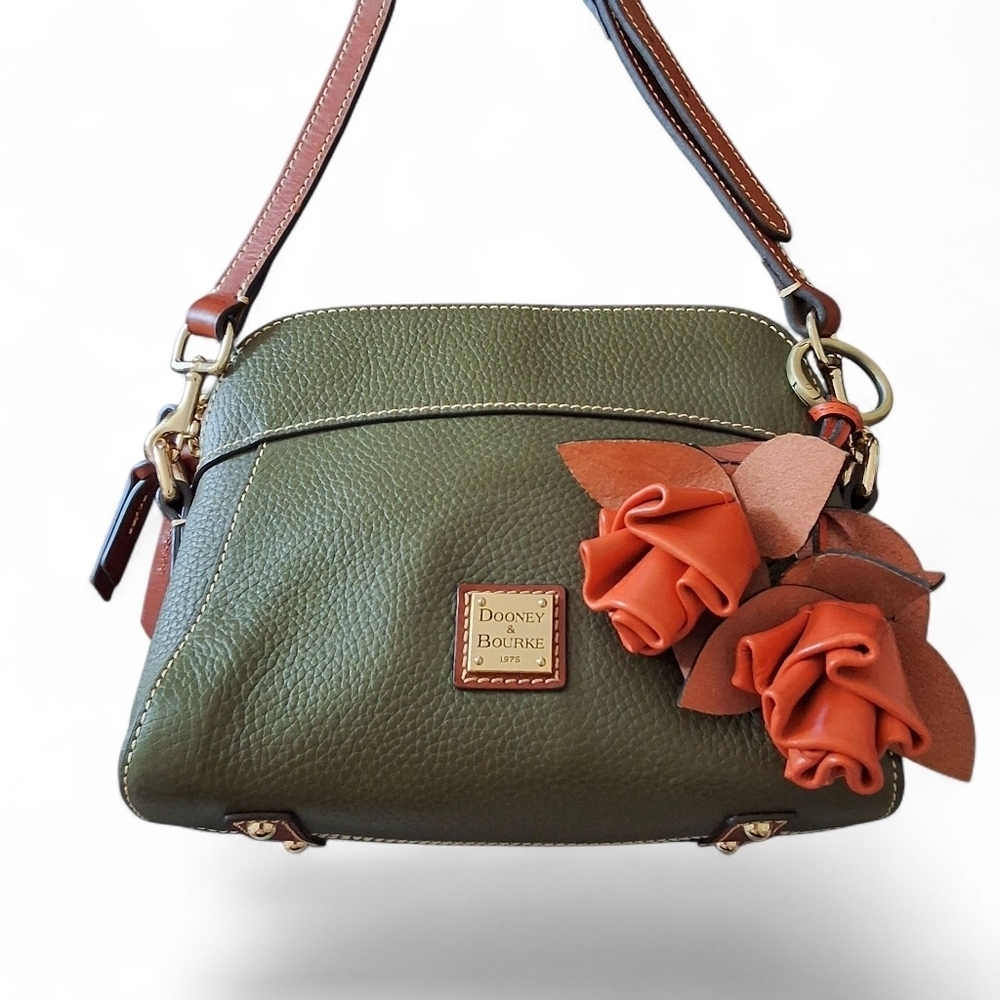 Dooney & Bourke Florentine Small Cameron Satchel Green w/ Leather Rose Charm